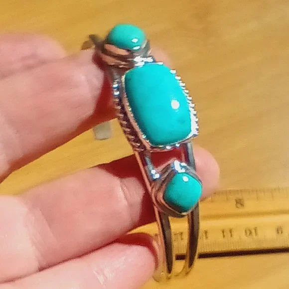 Jay King DTR mine finds 3 turquoise stone cuff bracelet 925 Sterling - Picture 8 of 12